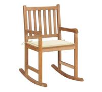 vidaXL Silla mecedora de madera maciza de teca con cojín color crema
