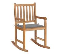 Vidaxl silla mecedora de madera maciza de teca con cojín gris