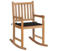 vidaXL Silla mecedora de madera maciza de teca con cojín negro