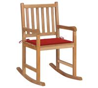 vidaXL Silla mecedora de madera maciza de teca con cojín rojo