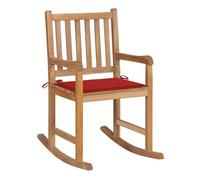 vidaXL Silla mecedora de madera maciza de teca con cojín rojo