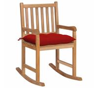 vidaXL Silla mecedora de madera maciza de teca con cojín rojo