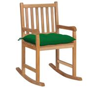 vidaXL Silla mecedora de madera maciza de teca con cojín verde