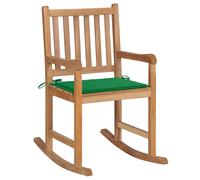 vidaXL Silla mecedora de madera maciza de teca con cojín verde