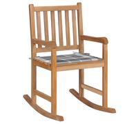 vidaXL Silla mecedora de madera maciza teca con cojín a cuadros grises