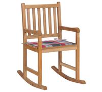 vidaXL Silla mecedora de madera maciza teca con cojín a cuadros rojos
