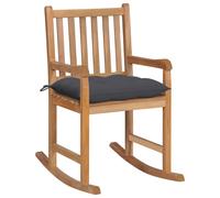 vidaXL Silla mecedora de madera maciza teca con cojín gris antracita