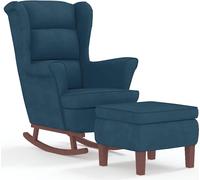 vidaXL Silla mecedora tipo orejero, color azul, tapizada en terciopelo y con estructura de madera maciza