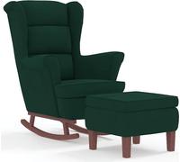 vidaXL: Silla mecedora tipo orejero, color verde oscuro, tapizada en terciopelo y con estructura de madera maciza