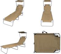 vidaXL Silla plegable con protección solar, acero, color taupe - Silla de sol - Sillas de sol - Silla de jardín - Sillas de jardín