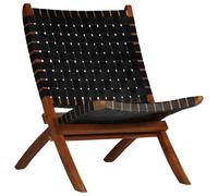 vidaXL Silla plegable con rayas cruzadas cuero auténtico en color Marrón/Negro | cómodas modernas ergonómicas para comedor cocina salón hogar