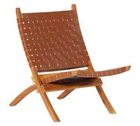 vidaXL Silla plegable de cuero auténtico marrón.