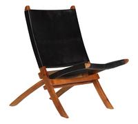 vidaXL Silla plegable de cuero auténtico negro