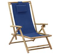 vidaXL Silla plegable reclinable azul marino de bambú y tela.