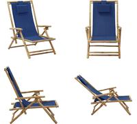 vidaXL Silla reclinable ajustable, azul marino, de bambú y tela - Sillón reclinable - Silla plegable - Sillas plegables - Silla