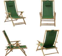 vidaXL Silla reclinable ajustable, color verde, con estructura de bambú y tapizada en tela. Silla reclinable, silla plegable, sillas plegables, silla