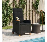 vidaXL Silla reclinable con bandeja para té Negro ratán sintético