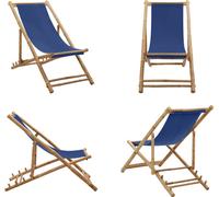vidaXL Silla reclinable de bambú y tela tipo vela, color azul marino - Silla de playa - Sillas de playa - Silla de jardín - Sillas de jardín
