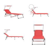 vidaXL Silla reclinable plegable con protección solar, aluminio y textilene, color rojo - Silla de jardín - Sillas de jardín - Tumbona - Tumbonas