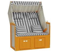 vidaXL Silla Strandkorb con Cojines Tumbona Reclinable Diván Asiento Butaca Jardín Patio Terraza Piscina Balcón Ratán Sintético Madera Azul Blanco