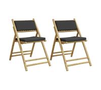vidaXL Sillas bistro plegables de bambú 2 uds con cojines gris oscuro