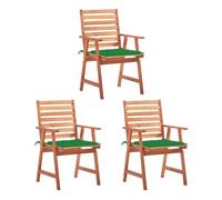 vidaXL Juego de 3 sillas de comedor de jardín de madera maciza de acacia con cojines