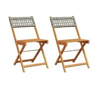 vidaXL Sillas de bistró 2 uds Madera maciza de acacia ratán PE Gris Plegables para exterior