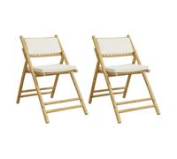 vidaXL Sillas de bistró plegables con cojines 2 uds bambú blanco crema