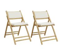 Vidaxl sillas de bistró plegables con cojines 2 uds bambú blanco crema