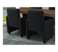 vidaXL Sillas de comedor 2 unidades con reposabrazos y ruedas cuero artificial negro