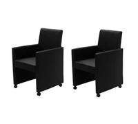 vidaXL Sillas de comedor 2 unidades con reposabrazos y ruedas cuero artificial negro