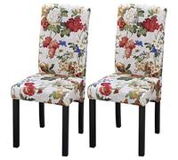 vidaXL 2X Sillas de Salón Comedor de Madera con Tapicería de Tela de Flores