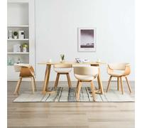 vidaXL Sillas de comedor 4 uds madera curvada y cuero sintético crema