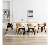 vidaXL Sillas de comedor 6 uds madera curvada y cuero sintético crema