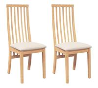 vidaXL Sillas de comedor 2 uds madera maciza de caucho con cojines Blanco/Blanco y gris/Natural