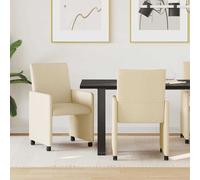 vidaXL: 2 sillas de comedor con ruedas, tapizadas en tela color crema, 57 x 66 x 94 cm