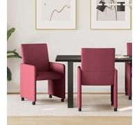 vidaXL Sillas de comedor con ruedas – Ergonómicas modernas, 2 unidades, Rojo vino tinto, Tela