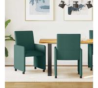vidaXL Sillas de Comedor con Ruedas 2 uds. tela Verde oscuro