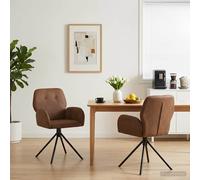 vidaXL: Juego de 2 sillas giratorias para comedor, tapizadas en imitación ante, color marrón, dimensiones 54 x 55 x 86 cm