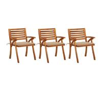vidaXL Sillas de comedor jardín con cojines 3 uds madera maciza acacia