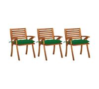 vidaXL Sillas de comedor jardín con cojines 3 uds madera maciza de acacia