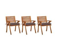 vidaXL Sillas de comedor para jardín 3 uds madera maciza de acacia con cojines