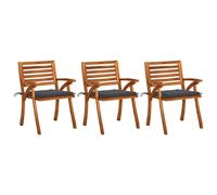 vidaXL Sillas de comedor jardín con cojines 3 uds madera maciza acacia