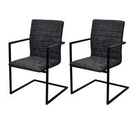 vidaXL Sillas de comedor voladizas 2 unidades cuero sintético negro