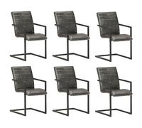vidaXL Sillas de comedor voladizas 6 uds cuero auténtico gris