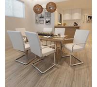 vidaXL Sillas de comedor voladizas 6 unidades de tela blanca