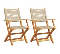 vidaXL Sillas de jardín Madera maciza de acacia, ratán PE beige, plegables 2 uds