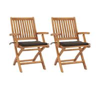 vidaXL Sillas plegables de jardín 2 uds con cojines taupe madera de teca maciza