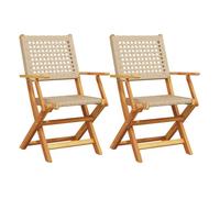 Vidaxl sillas de jardín 2 uds madera maciza de acacia ratán pe beige