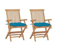 vidaXL Sillas de jardín 2 uds madera teca con cojines azul claro